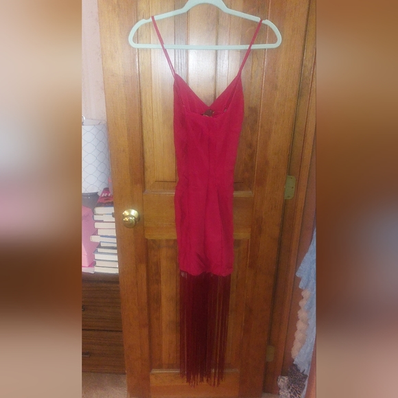 Anthropologie Vineet Bahl Sleeveless V-Neck Fringe Maxi Dress in Red - Picture 10 of 16